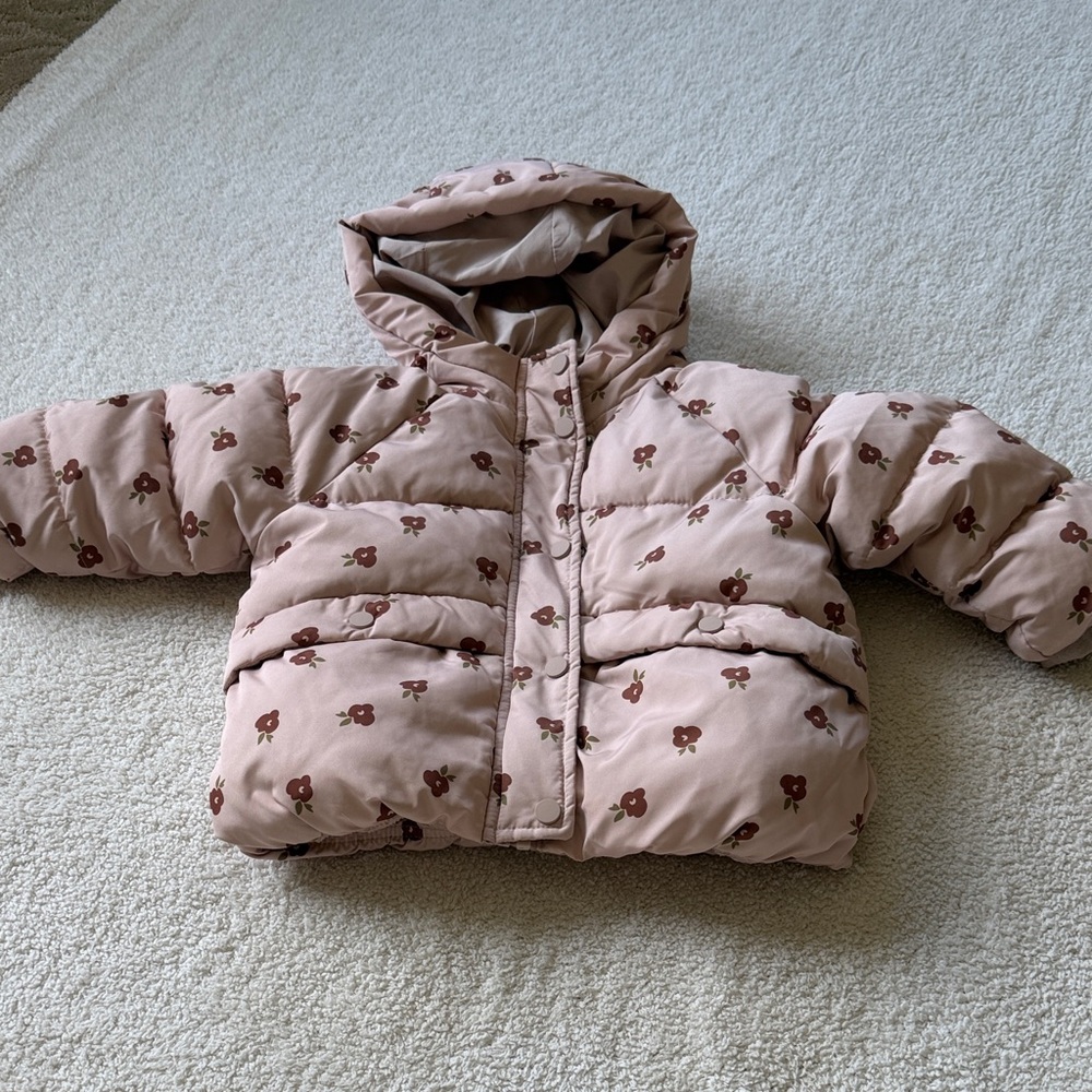 Zara Pink Floral Puffer Jacket